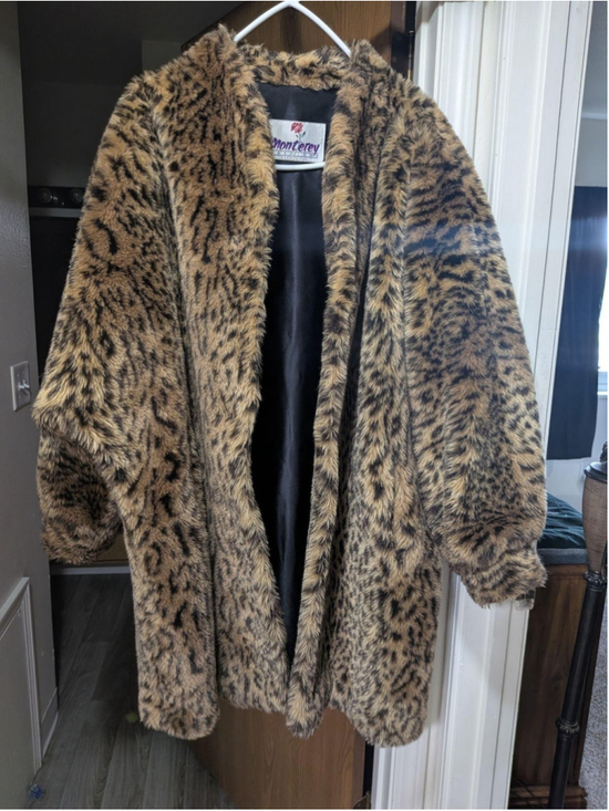 Monterey Fashions Jackets & Blazers - 1960s Vintage Monterey Fashions Faux Fur Coat Womens Brown Animal Print USA Long